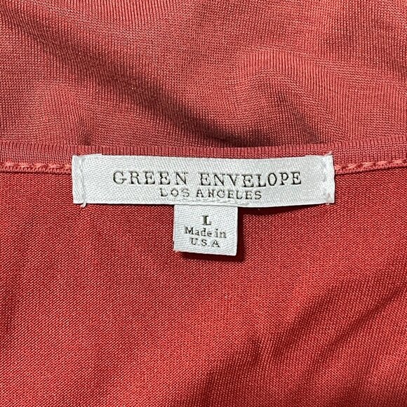 Green Envelope Tunic Top Bell Sleeve Tie Burnt Orange L Large Modal Blend - Picture 5 of 6